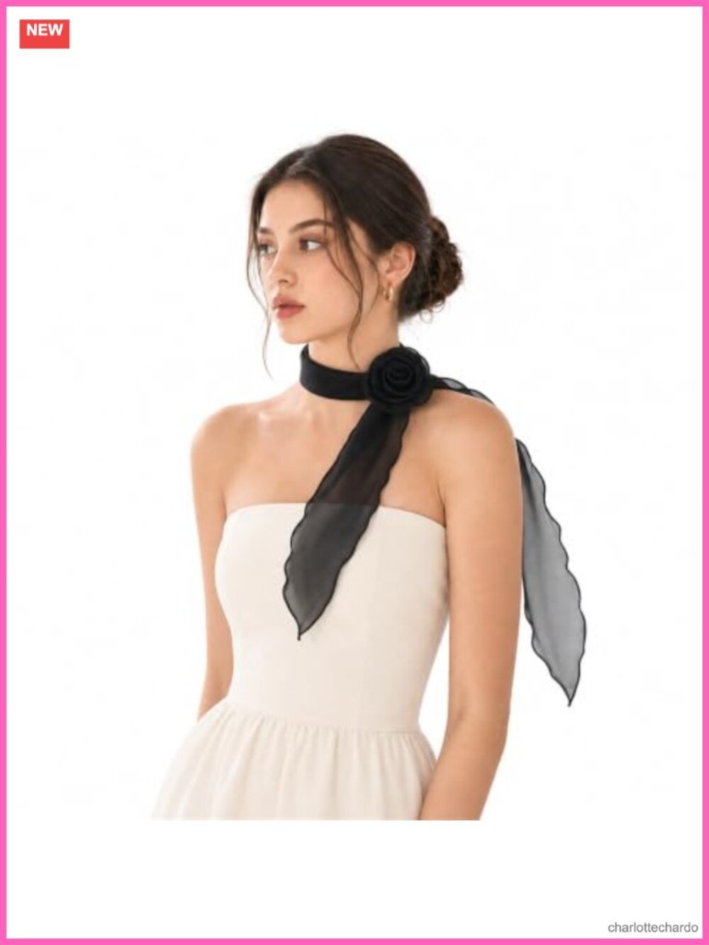 Chiffon Scarf with Removable Flower - Women's Neck Scarf & Headband